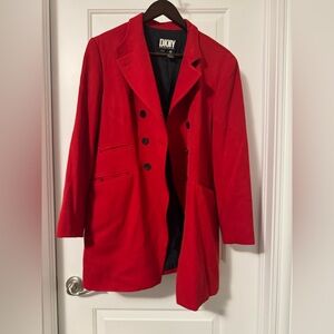 DKNY Women's Red Double-Breasted Coat 100% wool
